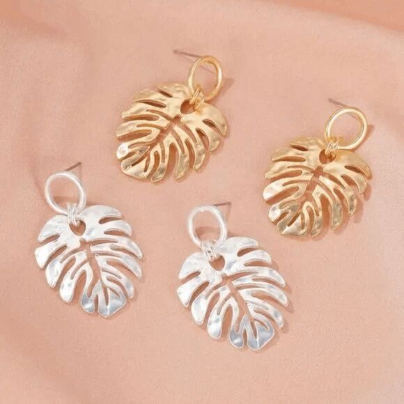 2/$21 Silver Ladies Dangle Leaf Earrings - Picture 3 of 5